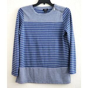 TOP/JONES NEW YORK-Blue Denim and Gray Color-Long Sleeves-Stripes-Size X Large